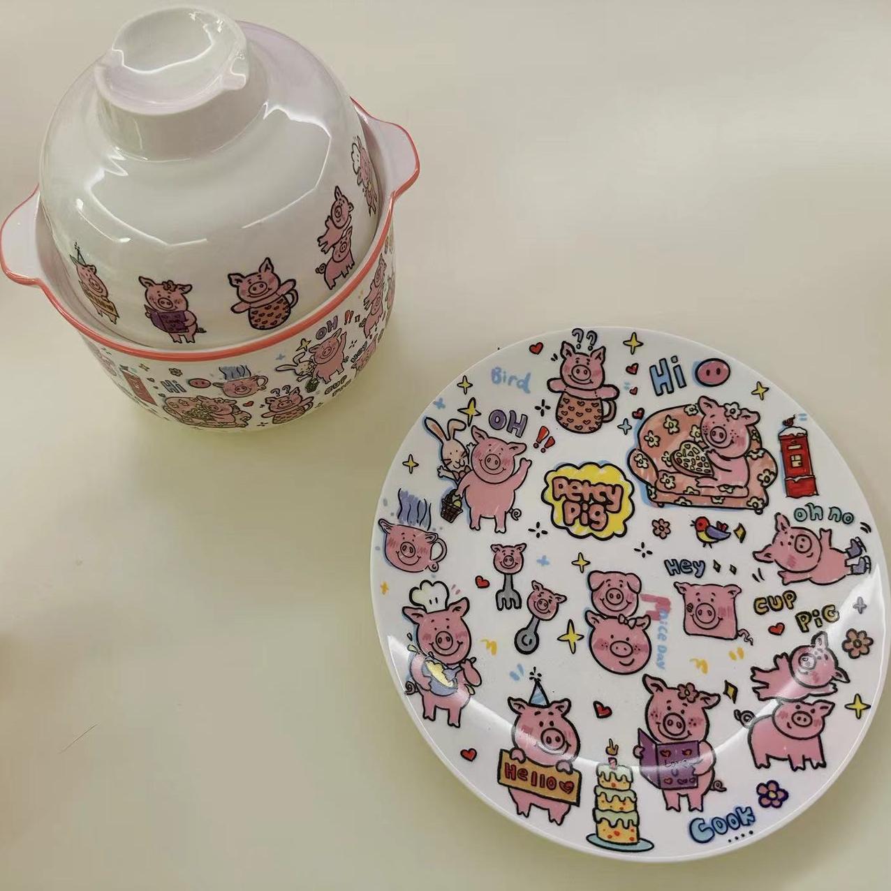 玛莎猪简约可爱陶瓷泡面碗