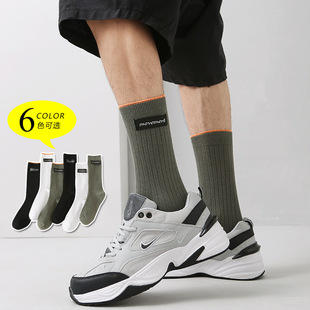 男士 袜子 袜 纯色双针竖条纹定标潮袜ins士中筒袜子 秋冬新品