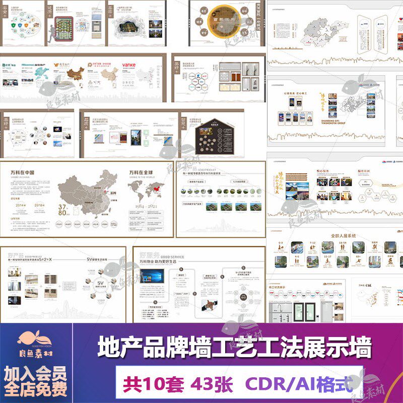 v576地产品牌墙工艺工法展示墙文化墙企业发展cdr或ai设计素材