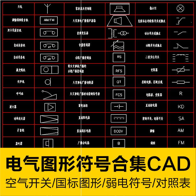 电气元件低压开关弱电国标绘图常用符号原件图形图例集cad图块