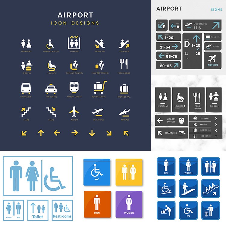导视图标ai矢量图公共场所电梯飞机场高铁安全标示指向牌设计素材