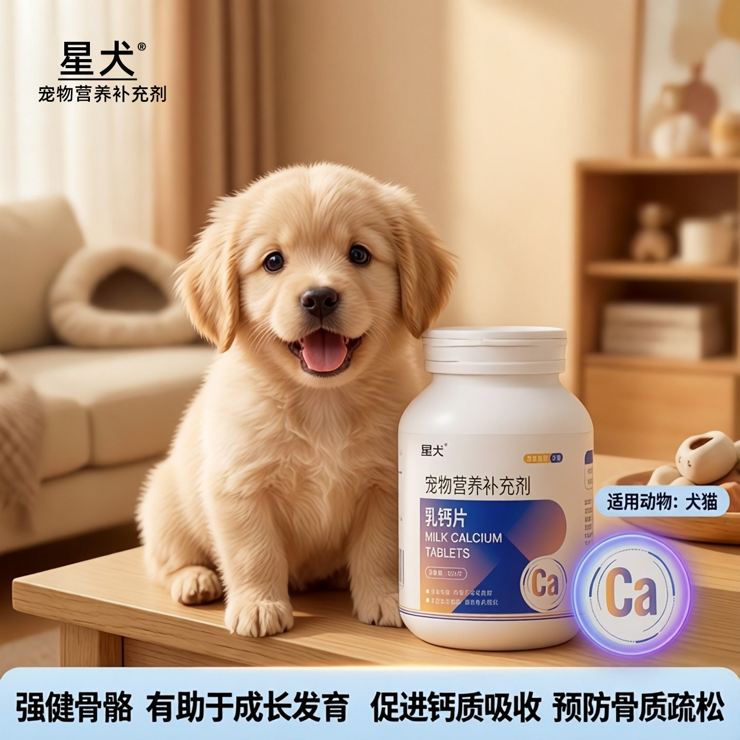 星犬宠物乳钙片狗狗专用乳酸钙片小狗吃的钙片幼犬骨骼关节保护钙