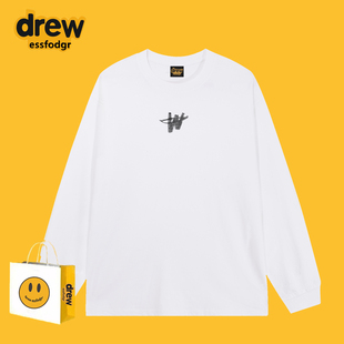 Drew美式潮牌w字母印花长袖T恤男女宽松休闲纯棉情侣装上衣打底衫