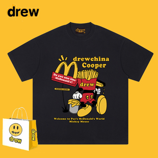 Drew美式潮牌薯条卡通米奇印花短袖T恤男女夏季休闲宽松情侣半袖
