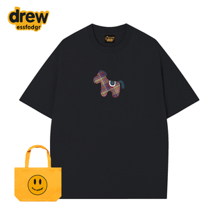 drew美式 T恤男女宽松百搭情侣纯棉上衣 潮牌卡通小马印花纯棉短袖