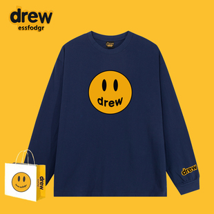 Drew美式潮牌笑脸印花长袖T恤男女高街宽松休闲FOG情侣上衣打底衫