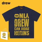 Drew美式 T恤男女宽松休闲重磅情侣上衣ins 复古大标识字母印花短袖