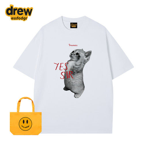 Drew潮牌猫咪印花纯棉宽松T恤