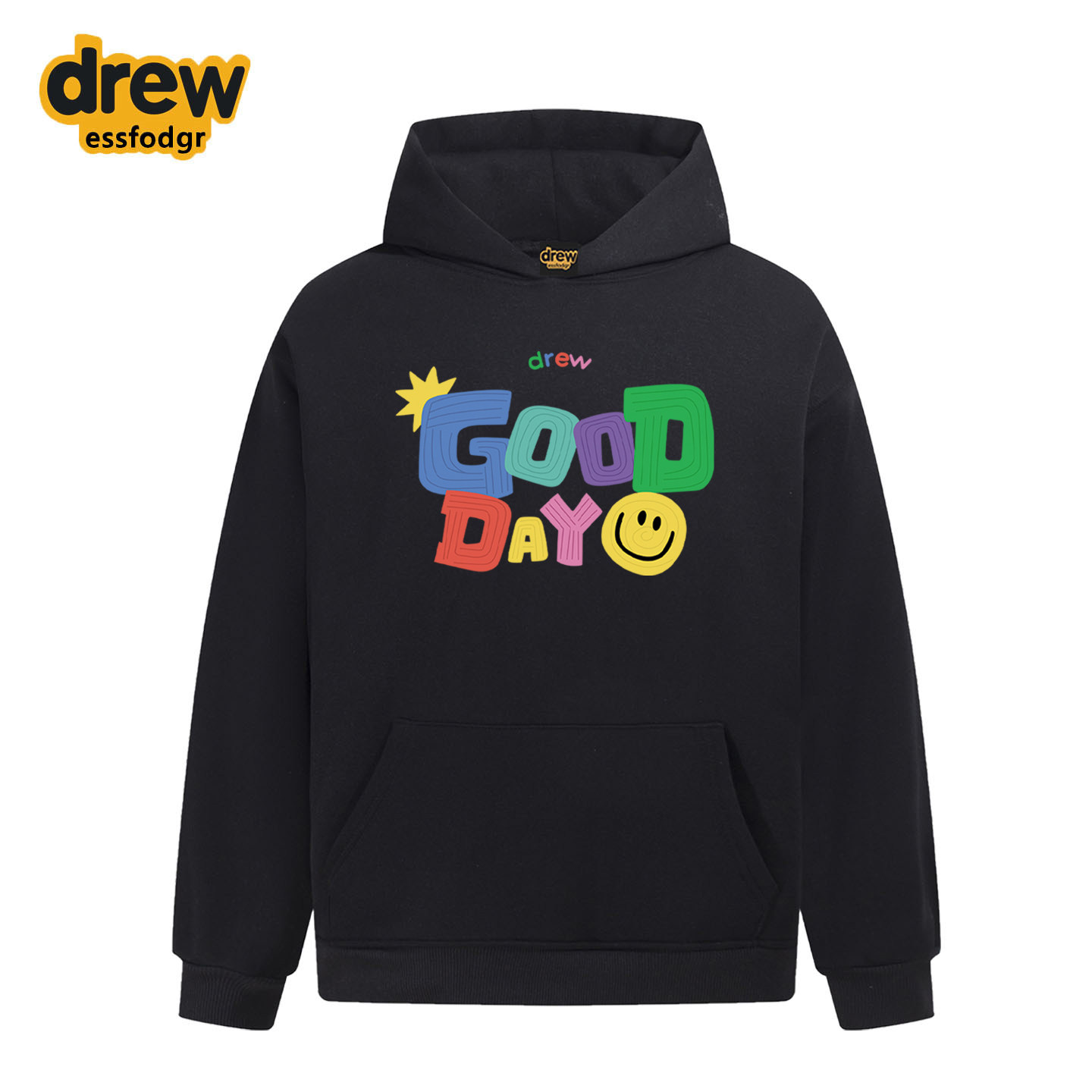 Drew美式潮牌GOOD涂鸦字母印花连帽卫衣男女高街宽松休闲情侣