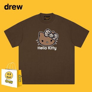 宽松休闲情侣上衣tee 美式 Drew潮牌HelloKitty卡通短袖 t恤男女夏季