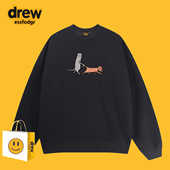 Drew美式 潮牌趣味卡通狗狗印花圆领卫衣男女秋冬宽松休闲情侣上衣