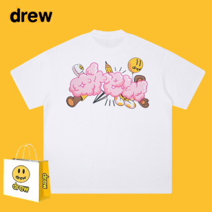 Drew笑脸气球涂鸦卡通短袖男女同款高街潮牌FOG宽松情侣纯棉T恤夏
