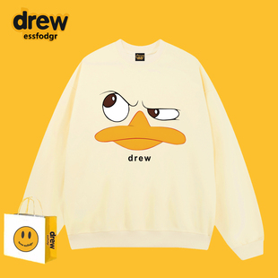 Drew美式潮牌趣味鸭子卡通印花圆领卫衣男女宽松休闲情侣加绒上衣