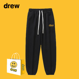 宽松篮球裤 Drew字母笑脸长裤 训练卫裤 秋冬加厚美式 男女运动束脚裤
