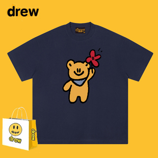 tee t恤男女潮牌街头宽松bf学生情侣半袖 Drew美式 复古小熊纯棉短袖