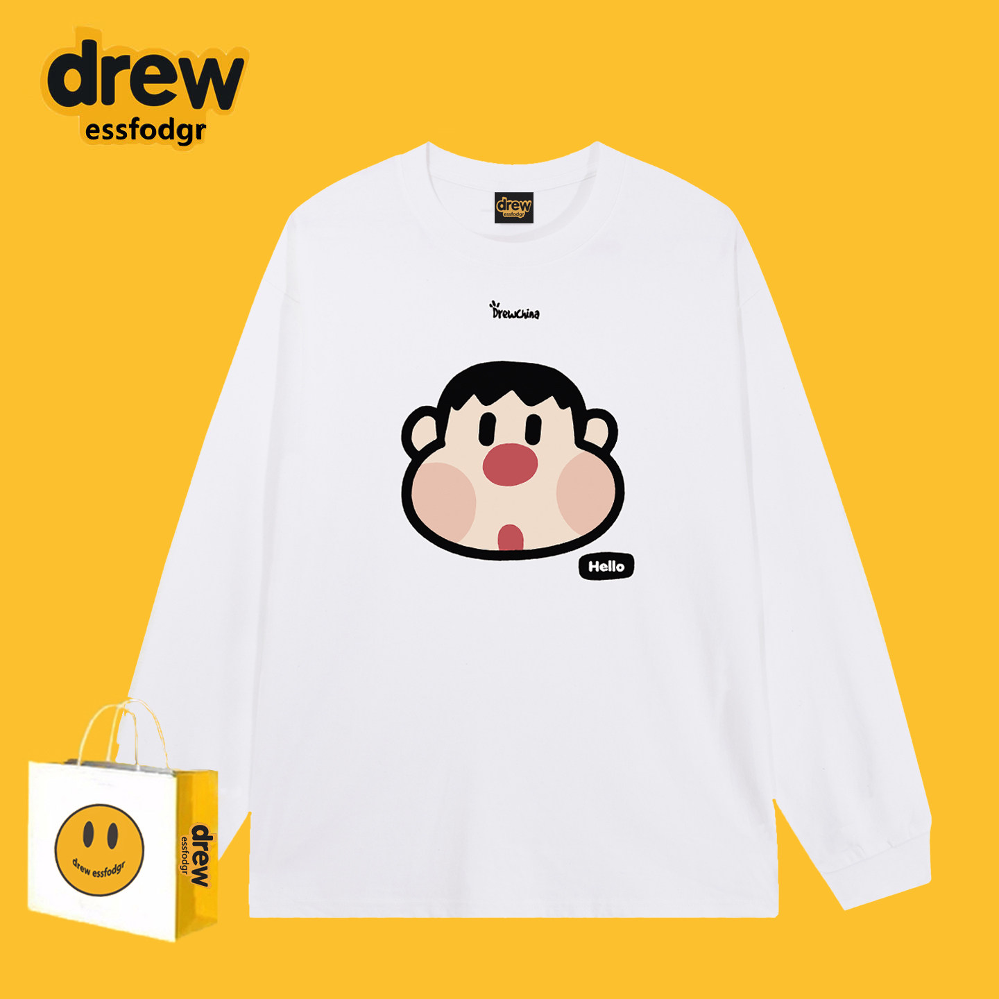 Drew美式潮牌胖虎卡通长袖T恤图片
