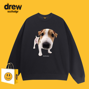 Drew美式潮牌恶搞可爱小狗印花圆领卫衣男女休闲百搭情侣秋冬上衣