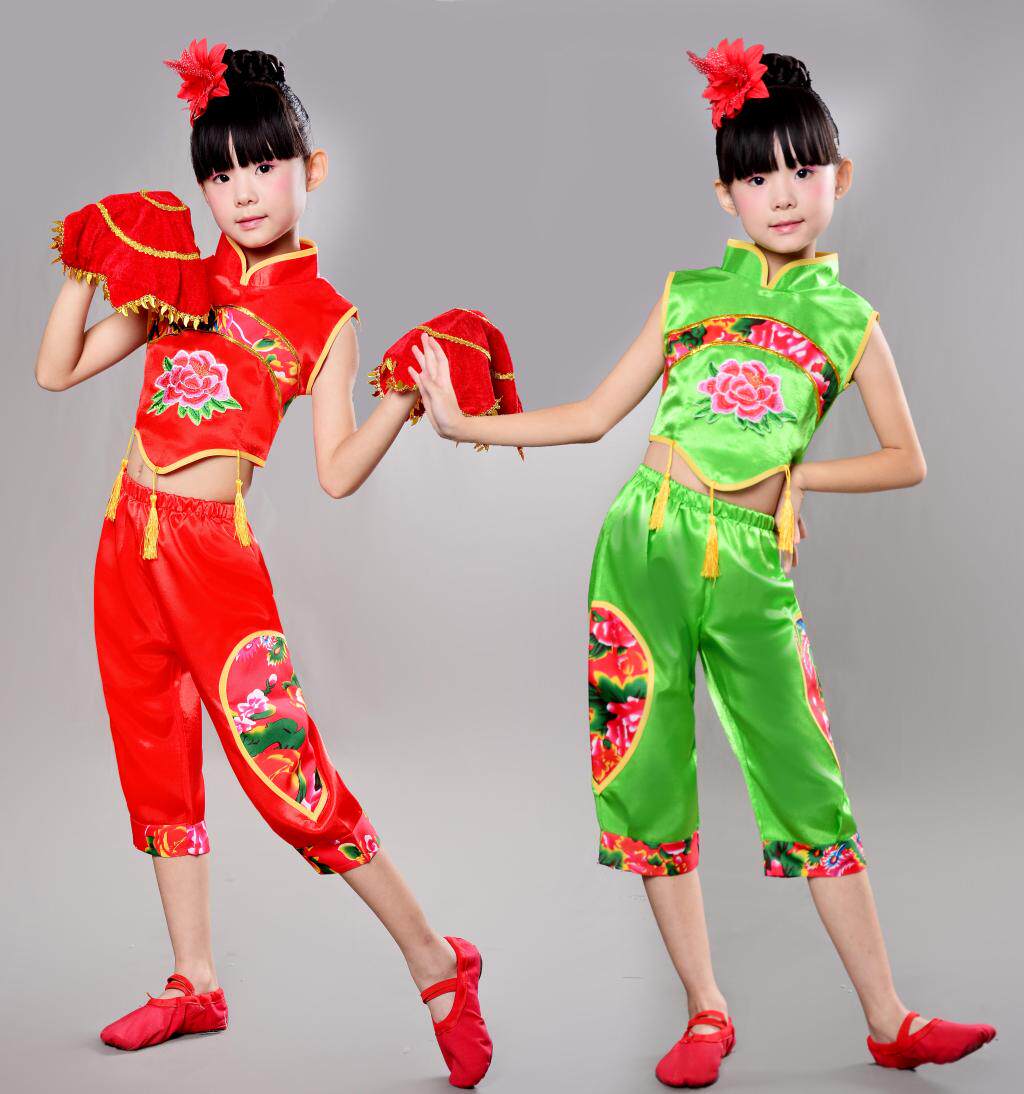 六一儿童秧歌表演服女童民族舞蹈喜庆福娃古装中国风演出服肚兜新