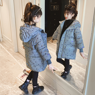 中大童洋气棉袄女孩加厚 女童棉服中长款 韩版 反光外套 2022新款 冬装