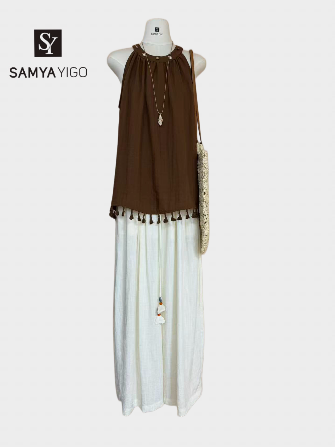 2026 SAMYA YOGO夏季新款时尚百搭流苏挂脖背心搭配轻奢长裤9166