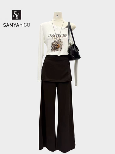 SAMYA YIGO 美式复古字母印花长袖T恤女秋冬新款宽松显瘦8812款