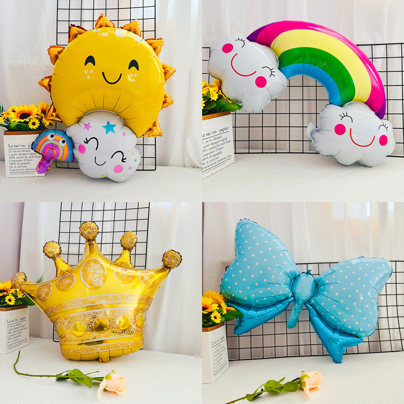 儿童生日气球卡通独角兽蛋糕蝴蝶结飘空装饰周岁派对场景布置背景