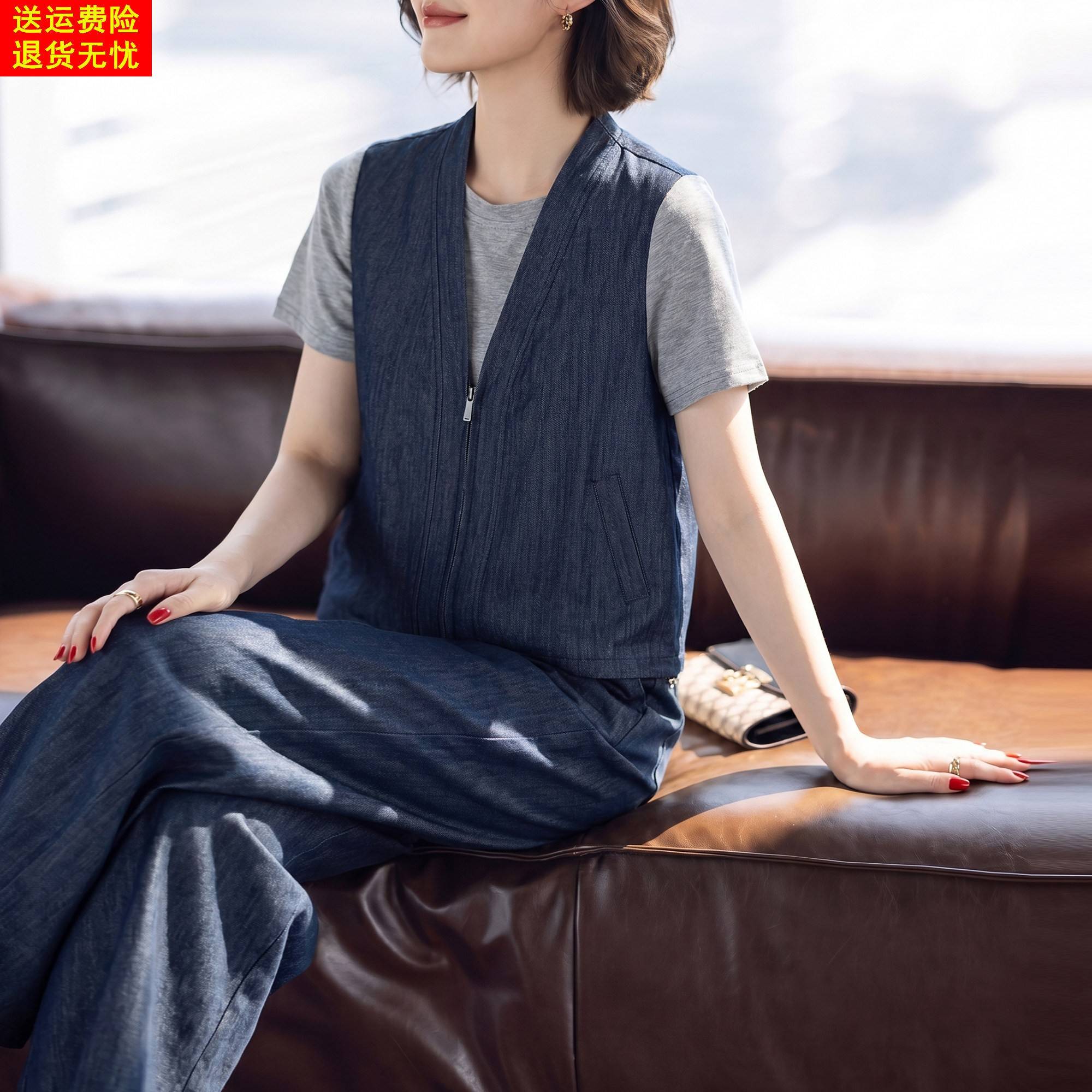 中老年女假两件套装夏季短袖洋气质端庄大气减龄时尚休闲年轻妈妈