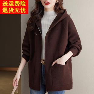 加肥加大码女装秋冬毛呢外套女连帽宽松休闲中年妈妈双面羊绒大衣