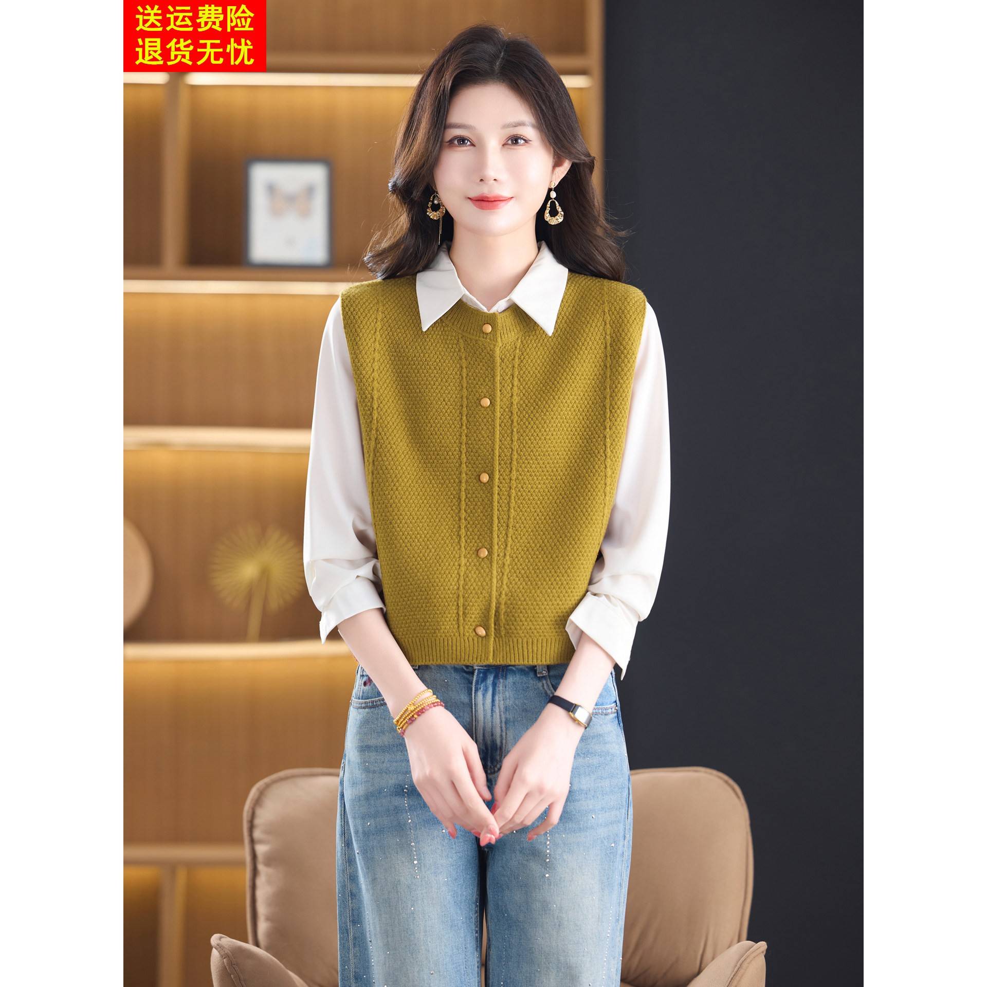 韩系穿搭叠穿针织开衫马甲女秋冬季小香风高级感减龄无袖背心上衣