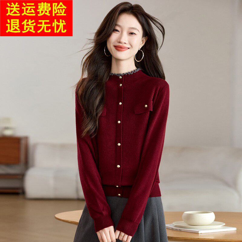 半高领针织打底衫女秋冬小香风毛衣洋气内搭慵懒风高级感红色上衣