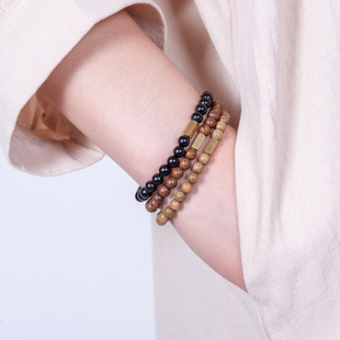 言午原创 小巧简约檀木手链细小纤细款黑檀绿檀金丝檀 可免费刻字