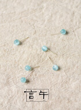 言午木创手工99纯银耳钉猫眼石