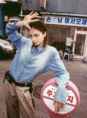 现货TheopenProduct2023秋水洗做旧复古长袖衬衫OPEN YY 韩国代购