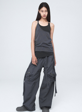 Nache23夏新款辣妹小众设计绑带拼接未来科技感背心吊带韩国代购