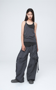 Nache23夏新款辣妹小众设计绑带拼接未来科技感背心吊带韩国代购