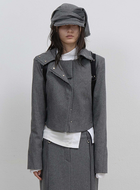 灰2现货OJOS 25秋季新款解构风可拆卸多穿法毛呢夹克外套韩国代购