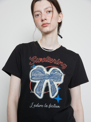 LARTIGENT纯棉蝴蝶结印花短袖t恤