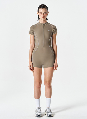 HDEX 25秋新品修身纯色简约百搭滚边反光条连体衣韩国代购