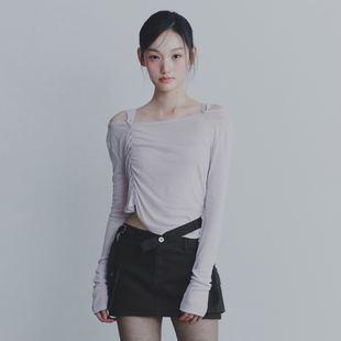 PAIN OR PLEASURE 25秋新品设计感褶皱不规则下摆上衣韩国代购