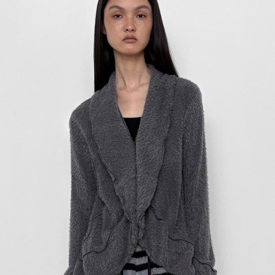现货Polysooem 25冬纯色毛绒绒慵懒风开衫搭扣设计上衣韩国代购