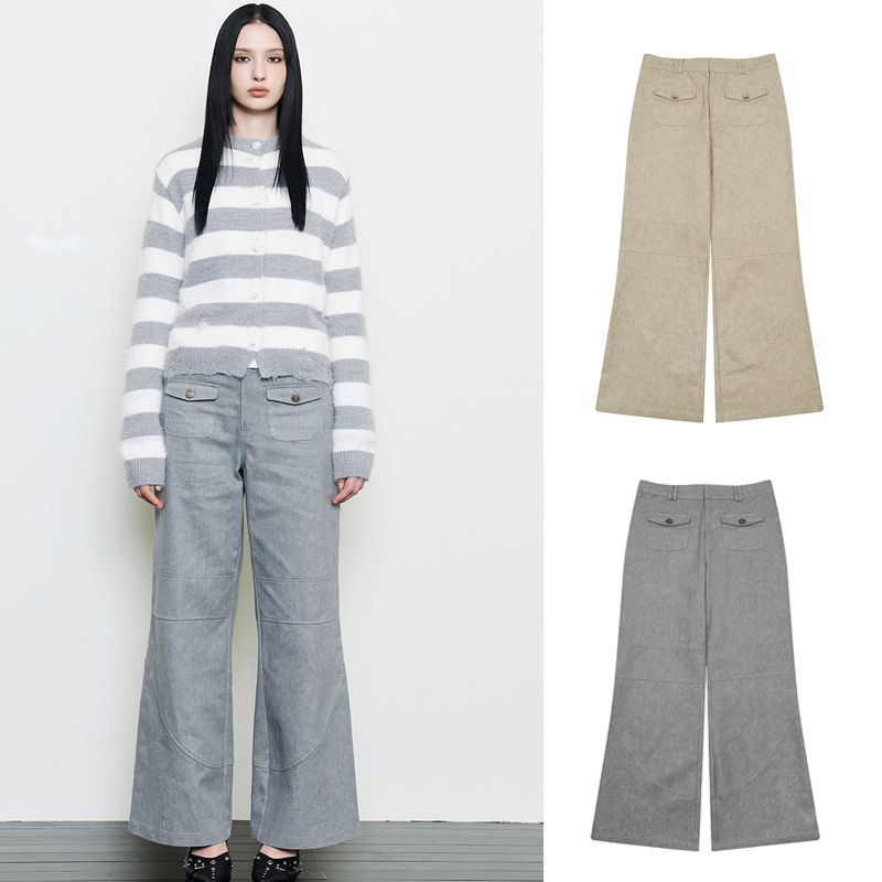 LUV IS TRUE 25冬 新款蝴蝶结口袋直筒休闲裤做旧感长裤韩国代购