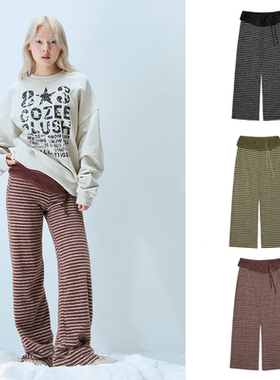 LARTIGENT 25冬季新款条纹针织裤直筒显瘦低腰长裤韩国代购