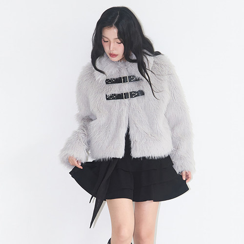 ILLIGO 25秋新款毛茸茸纯色夹克外套皮扣短款大衣韩国代购