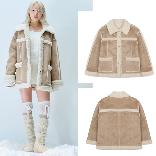 LARTIGENT 25冬季新款仿皮毛一体翻领外套夹克韩国代购