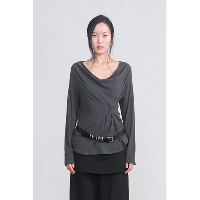 CERRIC 26春新品荡领长袖T恤纽扣设计多穿法上衣