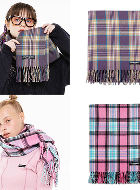 秒发runningHIGH 21冬季新款英伦复古格纹流苏围巾ins风围脖韩国