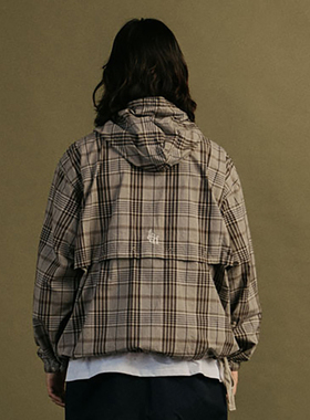 oido|FETCH 情侣男女款格纹宽松短款拉链连帽夹克 20秋冬韩国代购