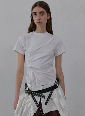 LCDC 25秋季新品修身设计纽扣感褶皱短袖百搭T恤韩国代购