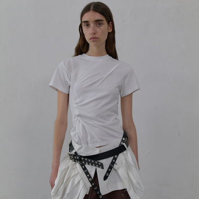 LCDC 25秋季新品修身设计纽扣感褶皱短袖百搭T恤韩国代购