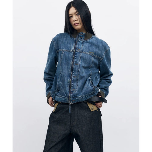 AAKAM 26春新品罗纹拼接牛仔夹克拉链外套韩国代购